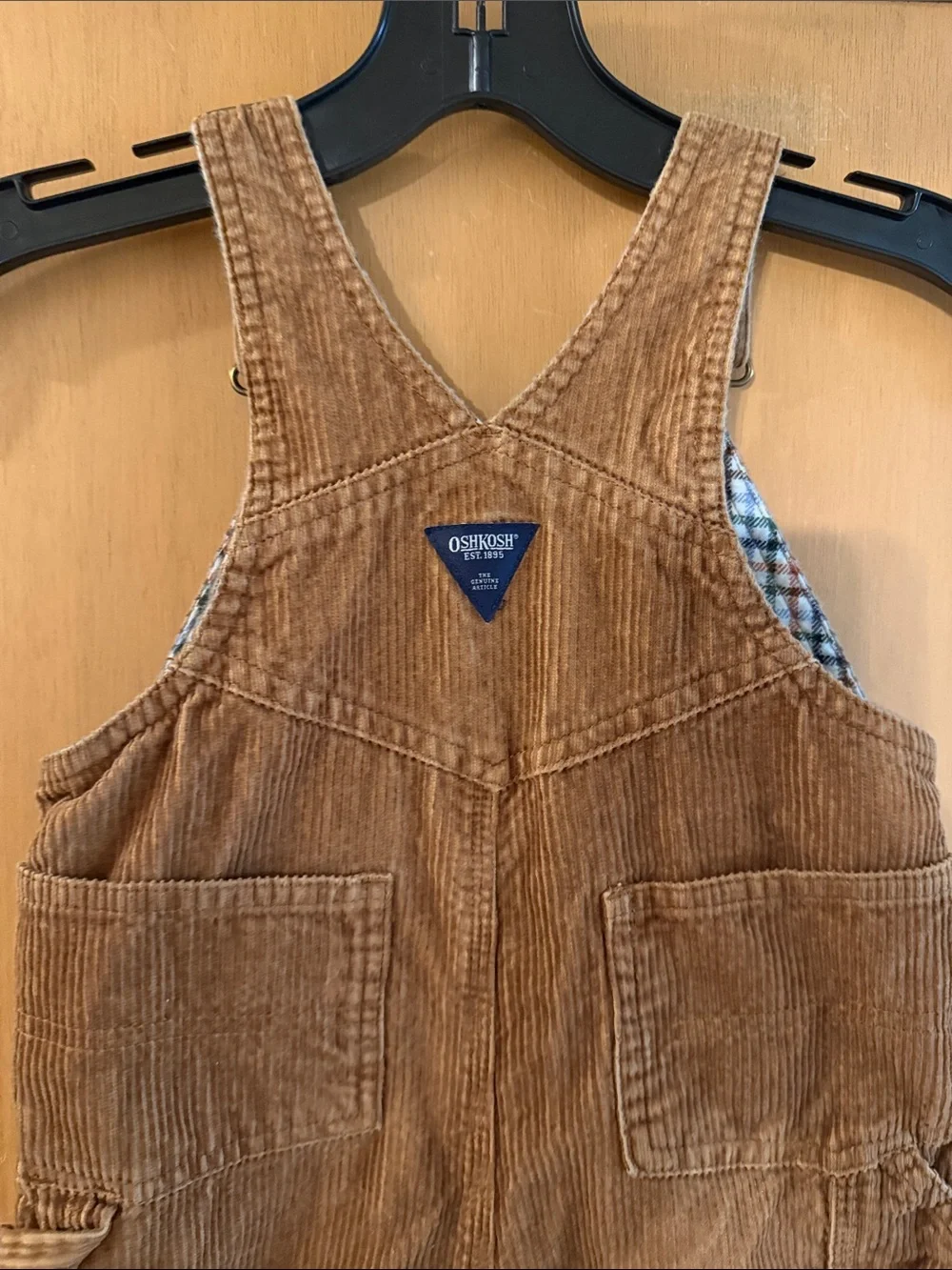 OshKosh B'gosh Baby Toddler Corduroy Overalls Plaid Lined Brown Size 24 Months